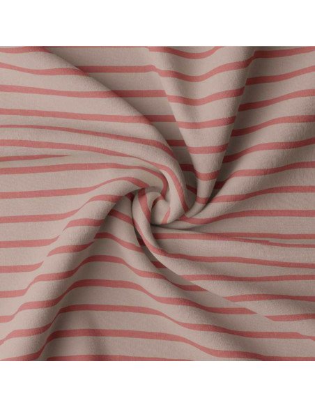 Tissu jersey rayé breton - Galet et paprika