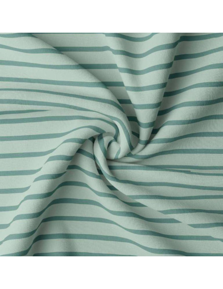 Tissu jersey rayé breton - Vert de gris et eucalyptus