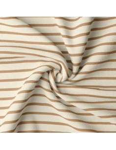 Tissu jersey rayé breton - Écru et camel