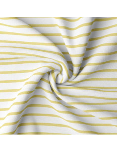 Tissu jersey rayé breton - Blanc et vanille