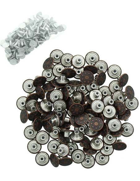 Boite de 100 boutons jeans 17mm - Cuivre étoiles