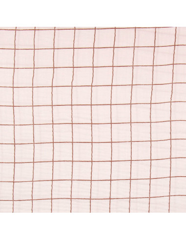 Tissu double gaze à carreaux - Morganite et fauve