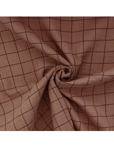 Tissu double gaze à carreaux - Chataigne et café noir