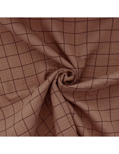 Tissu double gaze à carreaux - Chataigne et café noir