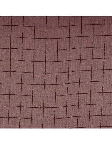 Tissu double gaze à carreaux - Chataigne et café noir