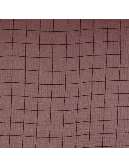 Tissu double gaze à carreaux - Chataigne et café noir