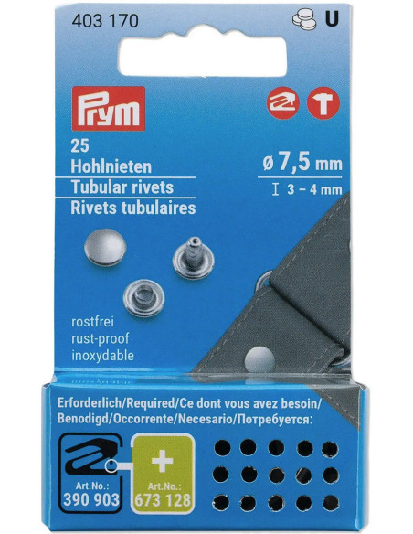 Set de 25 rivets tubulaires 3-4 mm argent VARIO Creative Tool