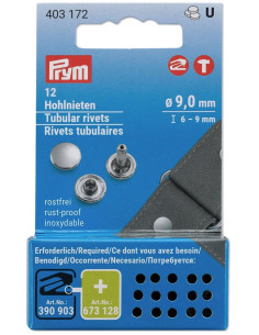 Set de 12 rivets tubulaires 6-9 mm argent VARIO Creative Tool