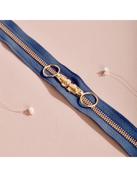 Fermeture double curseur Gold et Cobalt 40 cm - Atelier Brunette