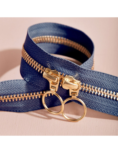 Fermeture double curseur Gold et Cobalt 40 cm - Atelier Brunette