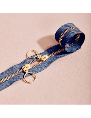 Fermeture double curseur Gold et Cobalt 40 cm - Atelier Brunette
