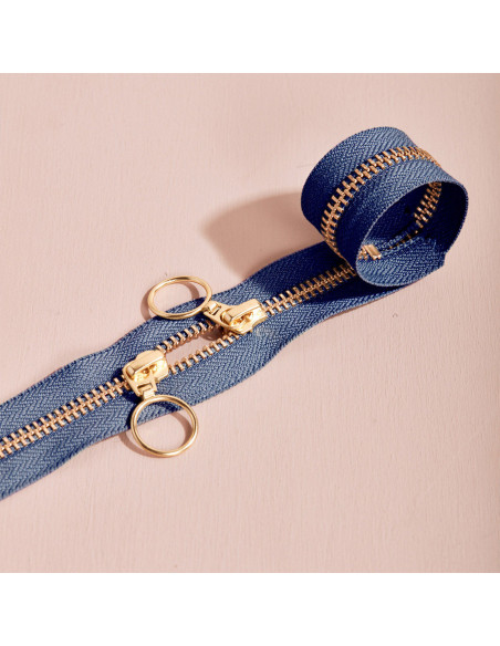 Fermeture double curseur Gold et Cobalt 40 cm - Atelier Brunette