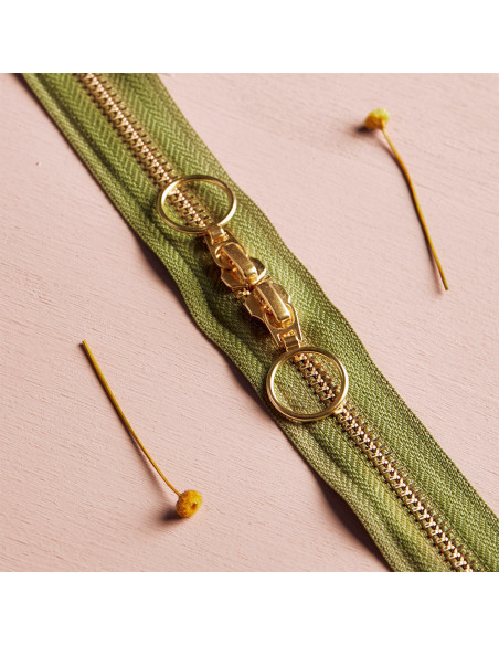 Fermeture double curseur Gold et Matcha Leaf 40 cm - Atelier Brunette
