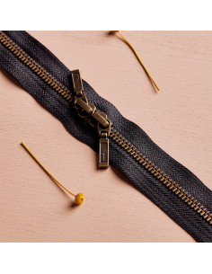 Fermeture double curseur Laiton et Black 40 cm - Atelier Brunette