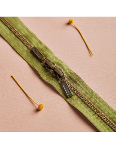 Fermeture double curseur Laiton et Matcha Leaf 40 cm - Atelier Brunette