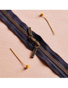 Fermeture double curseur Laiton et Night 40 cm - Atelier Brunette