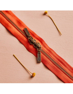 Fermeture double curseur Laiton et Tangerine 40 cm - Atelier Brunette