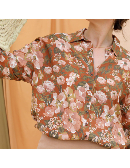 Tissu crêpe Marocain de viscose Jardin Cannelle - La Maison Naïve