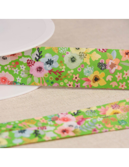 Biais fleurs - Vert foncé