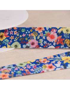 Biais fleurs - Bleu roy