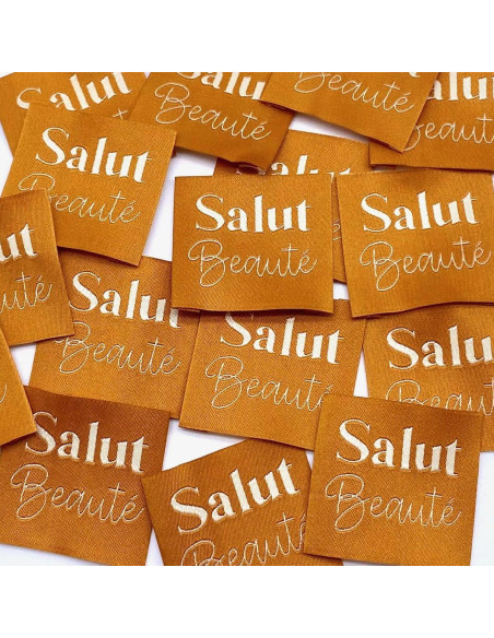 Lot de 5 étiquettes tissées à coudre Salut Beauté - Safran