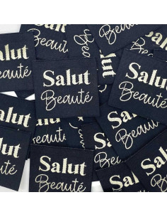 Lot de 5 étiquettes tissées à coudre Salut Beauté - Noir