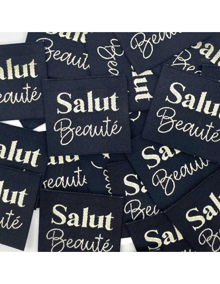 Lot de 5 étiquettes tissées à coudre Salut Beauté - Noir