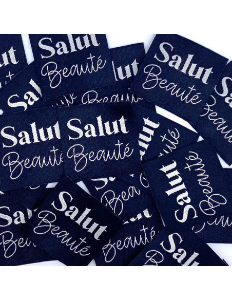 Lot de 5 étiquettes tissées à coudre Salut Beauté - Marine