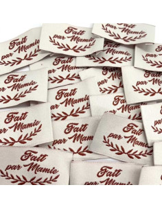Lot de 5 étiquettes tissées à coudre Fait par Mamie bordeaux