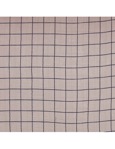 Tissu double gaze à carreaux - Galet et indigo