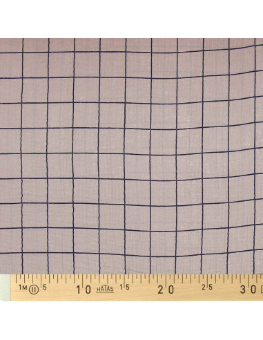Tissu double gaze à carreaux - Galet et indigo