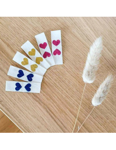 Lot de 6 étiquettes à coudre - Coeur pailleté