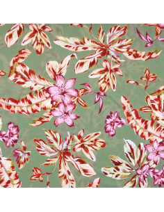 Tissu lycra maillot de bain - Fleurs fond vert 2