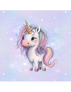 Panneau tissu sweat léger 40 cm x 50 cm - Licorne princesse étoiles