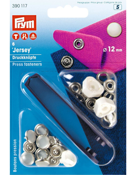 Boite de 6 boutons pression jersey Nacré avec outil 12 mm