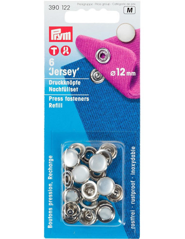 Recharge de 6 boutons pression jersey 12 mm Nacré