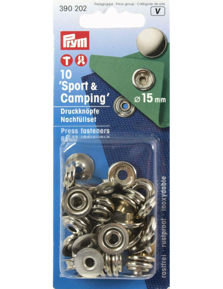 Recharge de 10 boutons pression sport camping Nickel