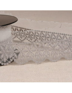Tulle brodé fleurs rosace - Gris moyen