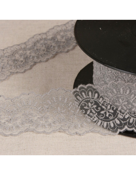 Tulle brodé entre deux - Gris moyen