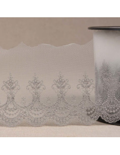 Tulle brodé festonné - Gris moyen