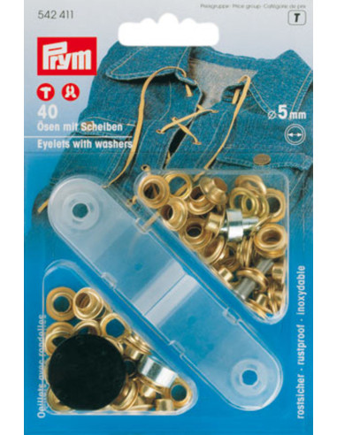 Boite 40 oeillets 5 mm avec outil de pose - Or