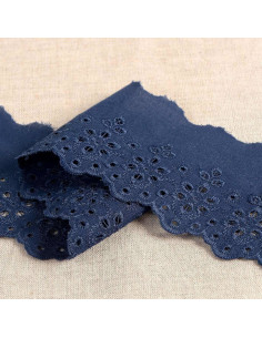 Broderie Anglaise fleurs festonnée Lily - Bleu marine