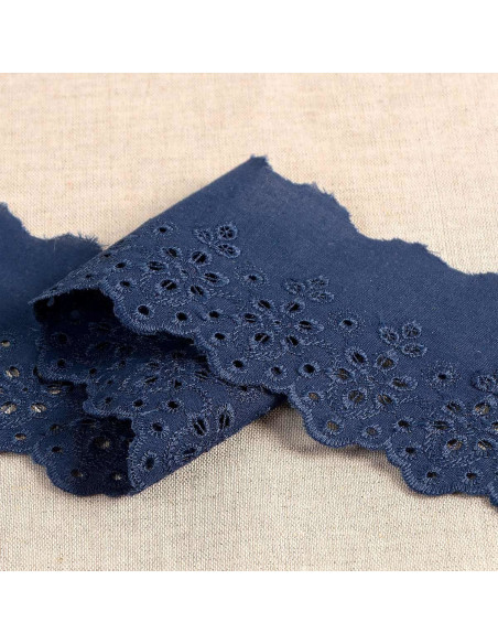 Broderie Anglaise fleurs festonnée Lily - Bleu marine