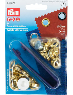 Boite 24 oeillets 8 mm avec outil de pose - Or