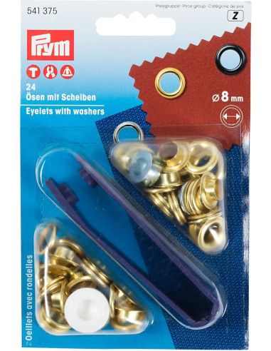 Boite 24 oeillets 8 mm avec outil de pose - Or
