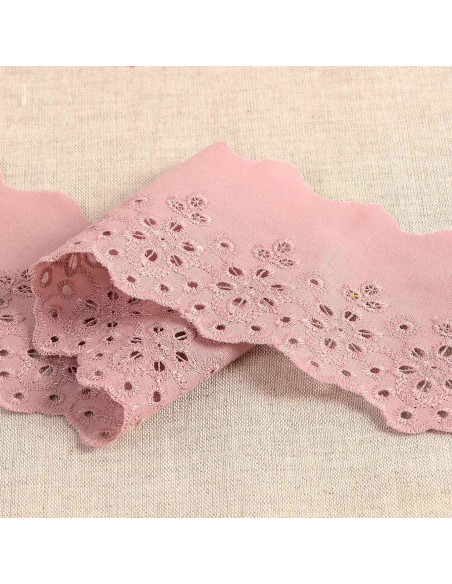 Broderie Anglaise fleurs festonnée Lily - Vieux rose