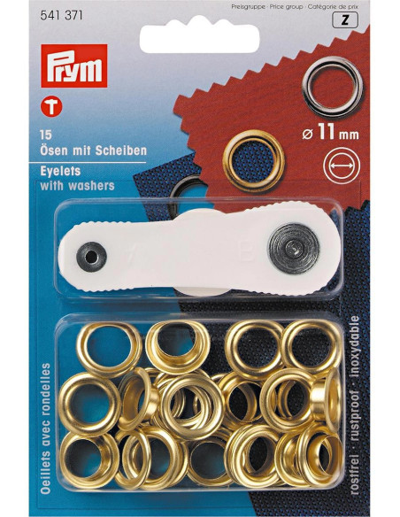 Boite de 15 oeillets 11 mm avec outil de pose - Or