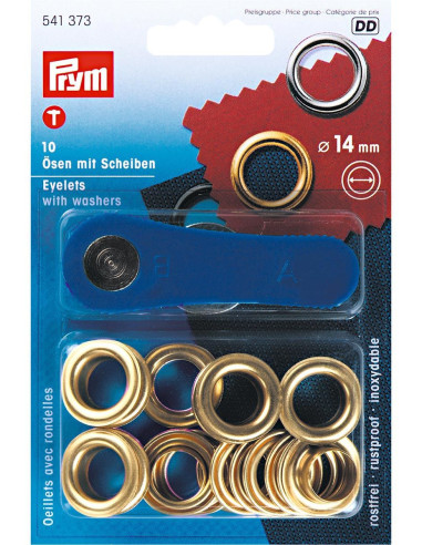 Boite 10 oeillets 14 mm avec outil de pose - Or