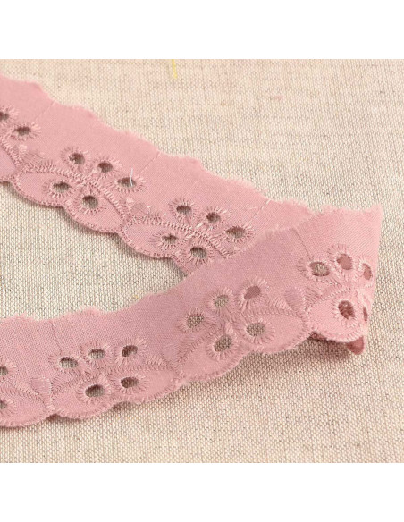 Broderie Anglaise fleurs festonnée Inaya - Vieux rose
