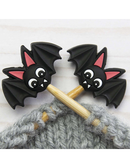 Bouchons stoppeurs de mailles pour aiguilles à tricoter - Chauve souris